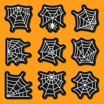 Spider web icon sticker set Cobweb white on black Stock Illustration