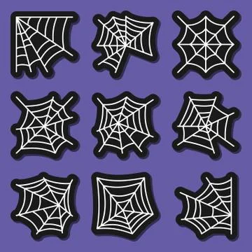 Spider web icon sticker set Stock Illustration