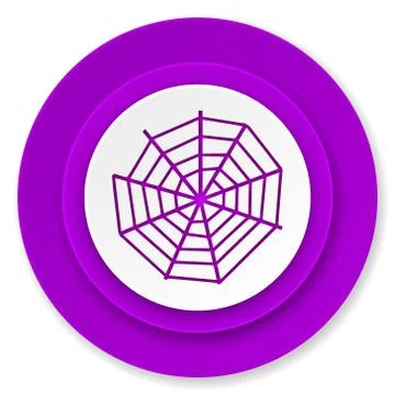 Spider web icon, violet button. Stock Illustration