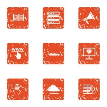 Spider web icons set, grunge style Stock Illustration