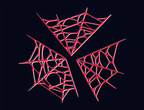 Spider web isolated on dark background. Spooky Halloween cobwebs with red Stock Illustration