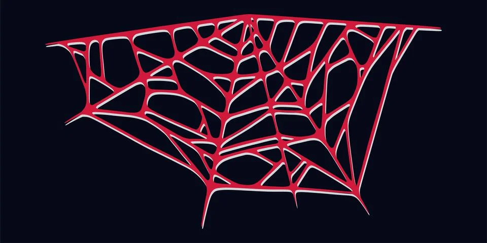 Spider web isolated on dark background. Spooky Halloween cobwebs with red Stock Illustration