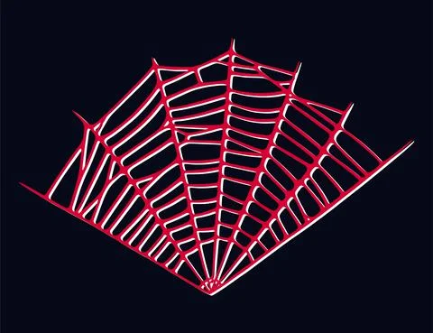Spider web isolated on dark background. Spooky Halloween cobwebs with red Stock Illustration