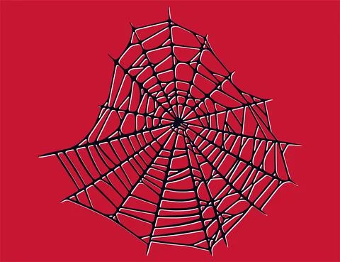 Spider web isolated on red background. Spooky Halloween cobwebs with red threads Stock Illustration