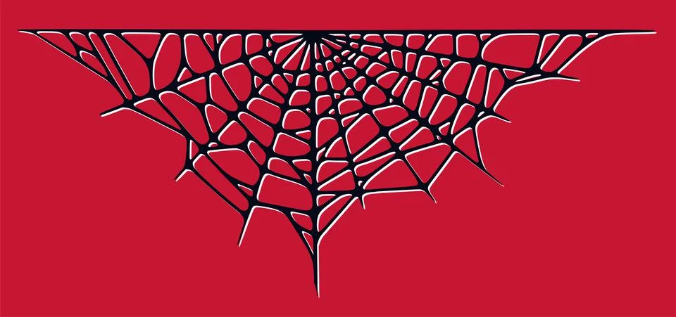 Spider web isolated on red background. Spooky Halloween cobwebs with red threads Stock Illustration