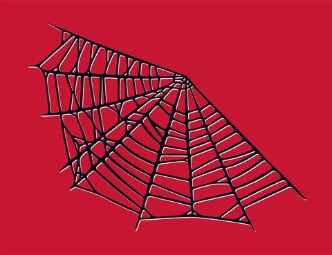 Spider web isolated on red background. Spooky Halloween cobwebs with red threads Stock Illustration