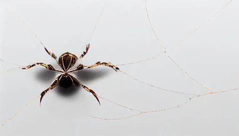 Spider on web isolated on white background. Spooky web with a spider. Stock Illustration