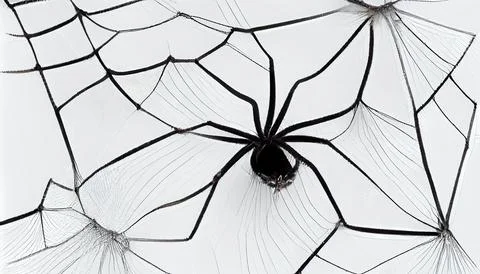 Spider on web isolated on white background. Spooky web with a spider. Stock Illustration