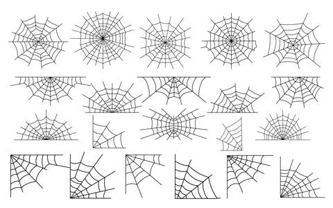Spider web line set halloween scary spooky cobweb Stock Illustration