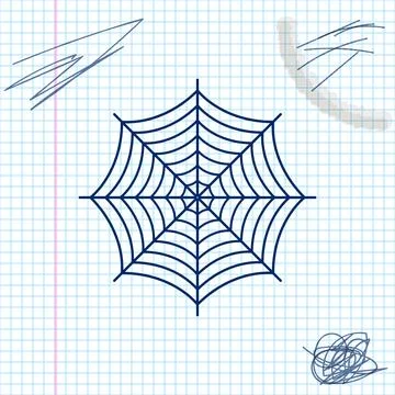 Spider web line sketch icon isolated on white background. Cobweb sign. Vector Stock Illustration