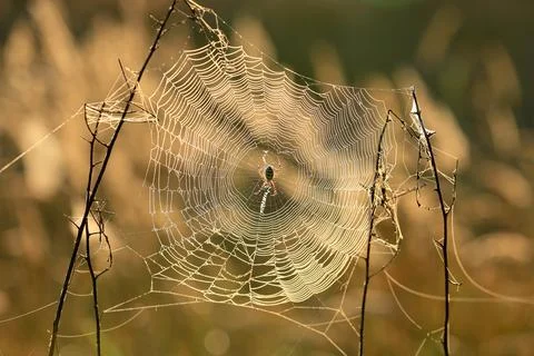 Spider web on meadow Stock Photos