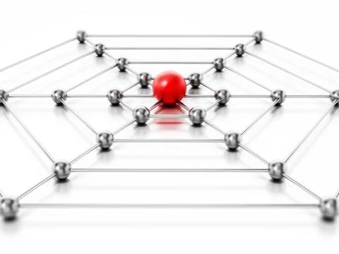 Spider web network with metal spheres. 3D illustration Stock Illustration