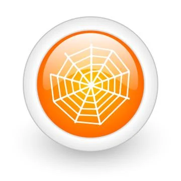 Spider web orange glossy web icon on white background Stock Illustration