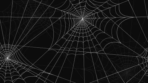 Spider web pattern seamless. White spider web drawings on black background. Stock Illustration