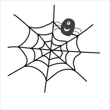 Spider web round with spiders in cartoon style Stock Illustration