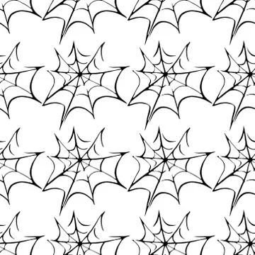 Spider web seamless hand drawn pattern. White black orange background. Hallow Stock Illustration