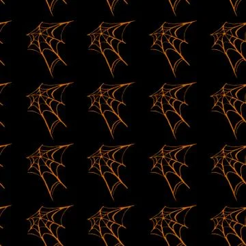 Spider web seamless hand drawn pattern. White black orange background. Hallow Stock Illustration