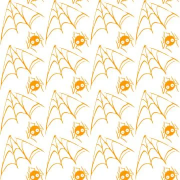 Spider web seamless hand drawn pattern. White black orange background. Hallow Illustrazione stock