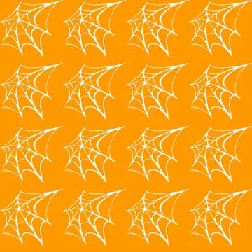Spider web seamless hand drawn pattern. White black orange background. Hallow Stock Illustration