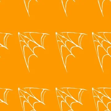Spider web seamless hand drawn pattern. White black orange background. Hallow Stock Illustration