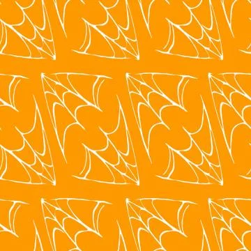 Spider web seamless hand drawn pattern. White black orange background. Hallow Stock Illustration