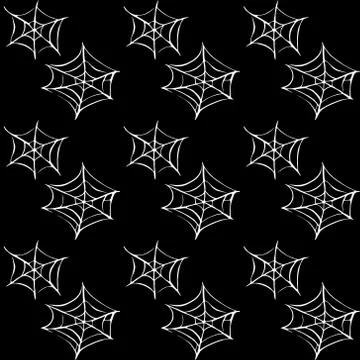 Spider web seamless hand drawn pattern. White black orange background. Hallow Stock Illustration