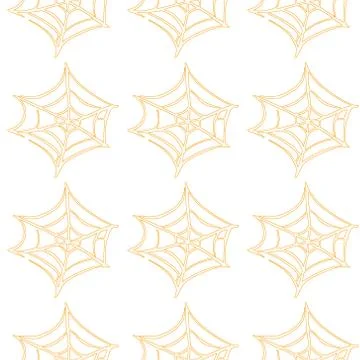 Spider web seamless hand drawn pattern. White black orange background. Hallow Ilustración de archivo