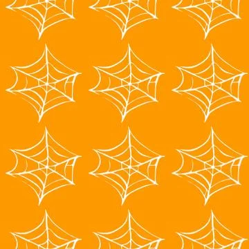 Spider web seamless hand drawn pattern. White black orange background. Hallow Stock Illustration