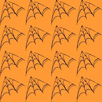 Spider web seamless hand drawn pattern. White black orange background. Hallow Stock Illustration