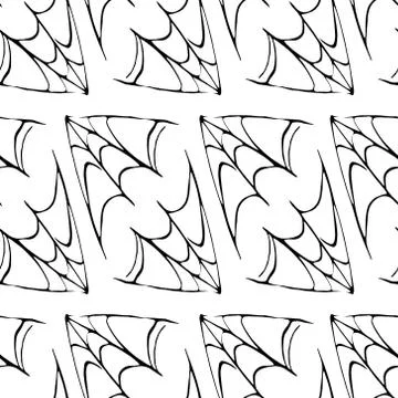 Spider web seamless hand drawn pattern. White black orange background. Hallow Stock Illustration