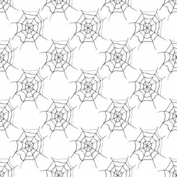 Spider web seamless pattern vector illustration. Hand drawn sketched web back Stock Illustration