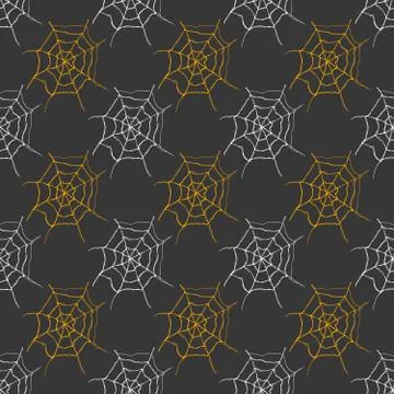 Spider web seamless pattern vector illustration. Hand drawn sketched web back Illustrazione stock