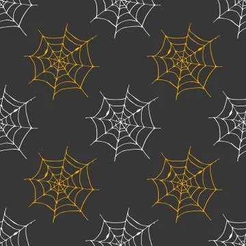 Spider web seamless pattern vector illustration. Hand drawn sketched web back Stock Illustration