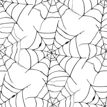Spider web seamless pattern vector illustration. Hand drawn sketched web back Illustrazione stock