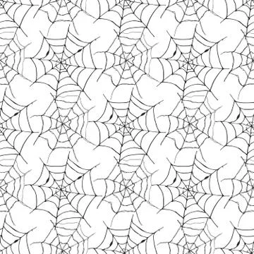 Spider web seamless pattern vector illustration. Hand drawn sketched web back 스톡 일러스트
