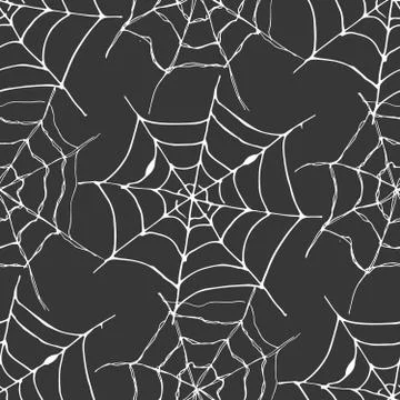 Spider web seamless pattern vector illustration. Hand drawn sketched web back Illustrazione stock