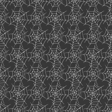 Spider web seamless pattern vector illustration. Hand drawn sketched web back Illustrazione stock