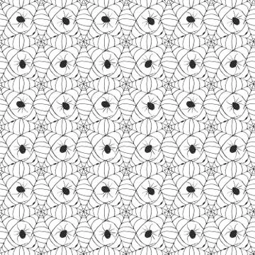 Spider web seamless pattern vector illustration. Hand drawn sketched web back Stock Illustration