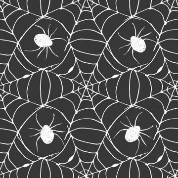 Spider web seamless pattern vector illustration. Hand drawn sketched web back Illustrazione stock