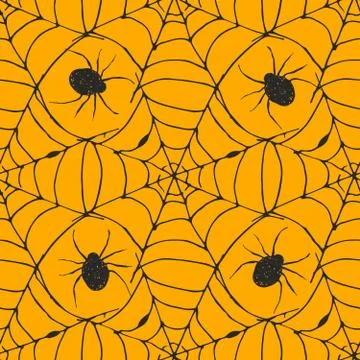 Spider web seamless pattern vector illustration. Hand drawn sketched web back Stock Illustration