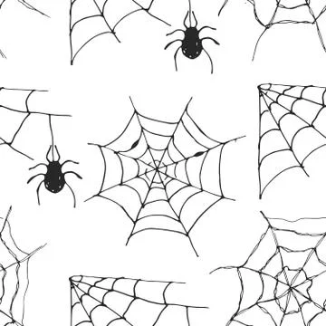 Spider web seamless pattern vector illustration. Hand drawn sketched web back Illustrazione stock