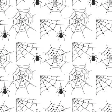 Spider web seamless pattern vector illustration. Hand drawn sketched web back Illustrazione stock