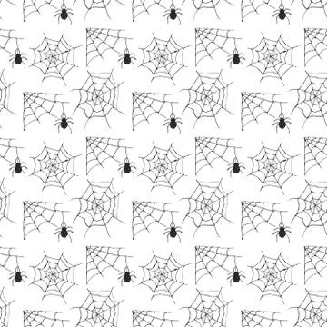 Spider web seamless pattern vector illustration. Hand drawn sketched web back Stock Illustration