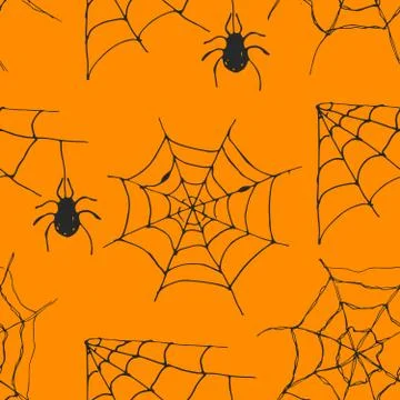 Spider web seamless pattern vector illustration. Hand drawn sketched web back Illustrazione stock