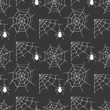 Spider web seamless pattern vector illustration. Hand drawn sketched web back 스톡 일러스트
