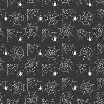 Spider web seamless pattern vector illustration. Hand drawn sketched web back Illustrazione stock