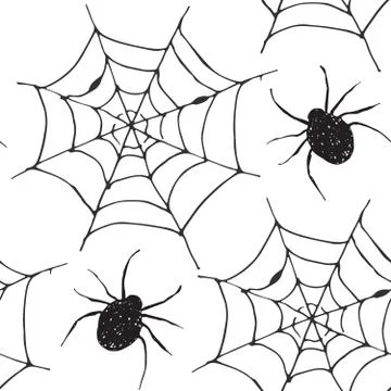 Spider web seamless pattern vector illustration. Hand drawn sketched web back Illustrazione stock