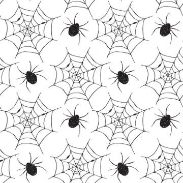 Spider web seamless pattern vector illustration. Hand drawn sketched web back Illustrazione stock