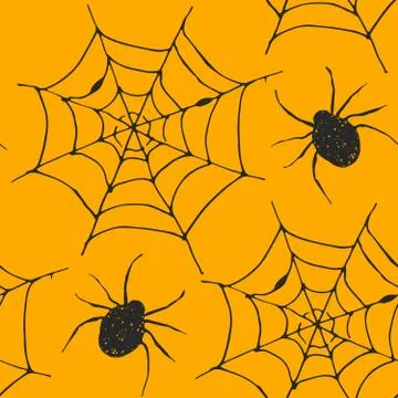 Spider web seamless pattern vector illustration. Hand drawn sketched web back Stock Illustration