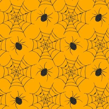 Spider web seamless pattern vector illustration. Hand drawn sketched web back Illustrazione stock